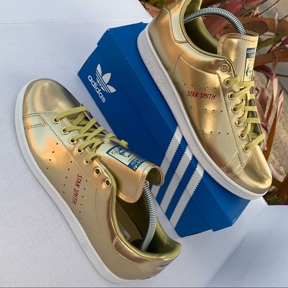 stan smith shoes gold metallic